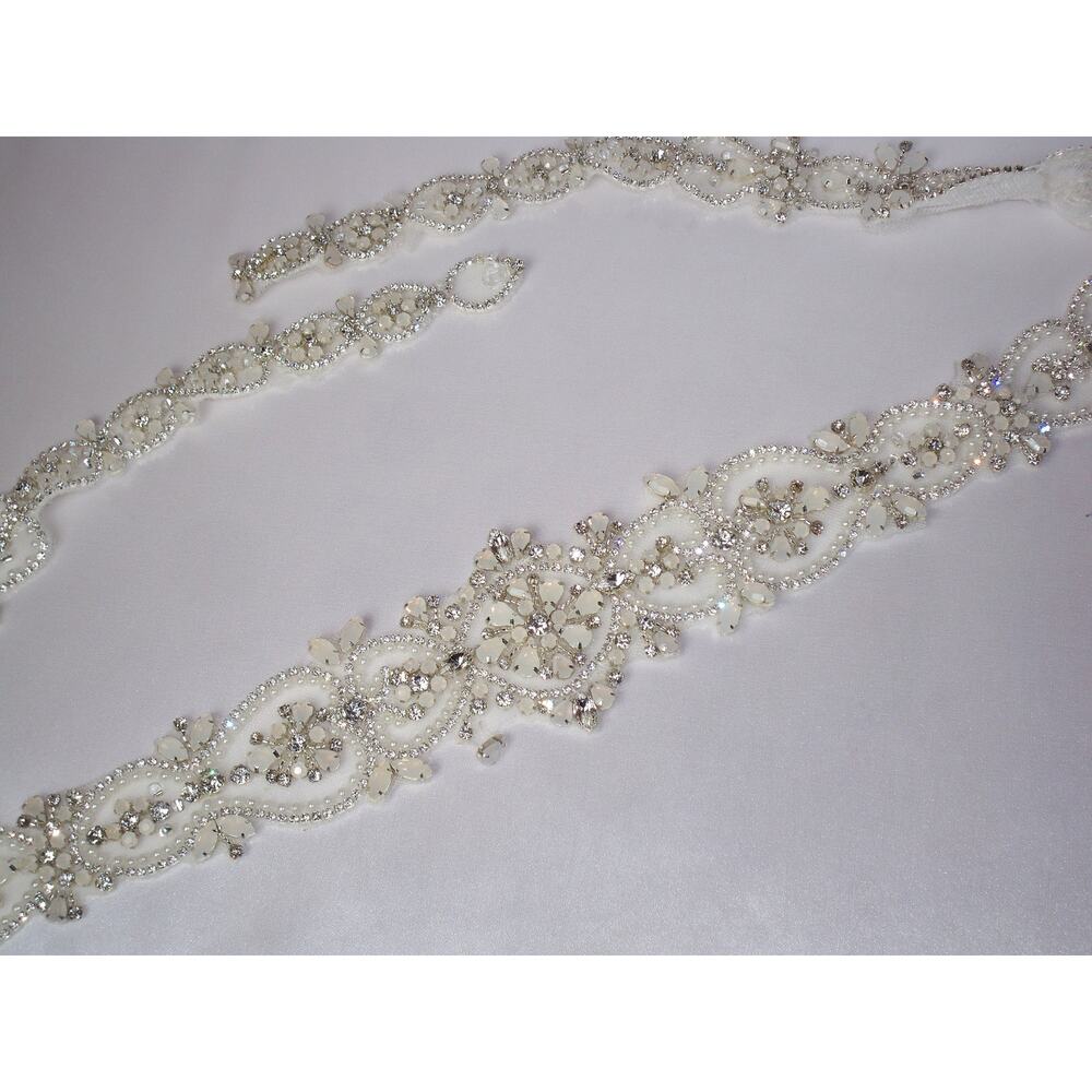Opalescent beaded bridal belt sash, rhinestone bridal wedding belt sash belt